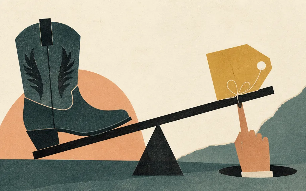 Editorial illustration for “Boot Barn hit 2.3B in sales — margin gains leaned on a 250‑bp tariff refund”