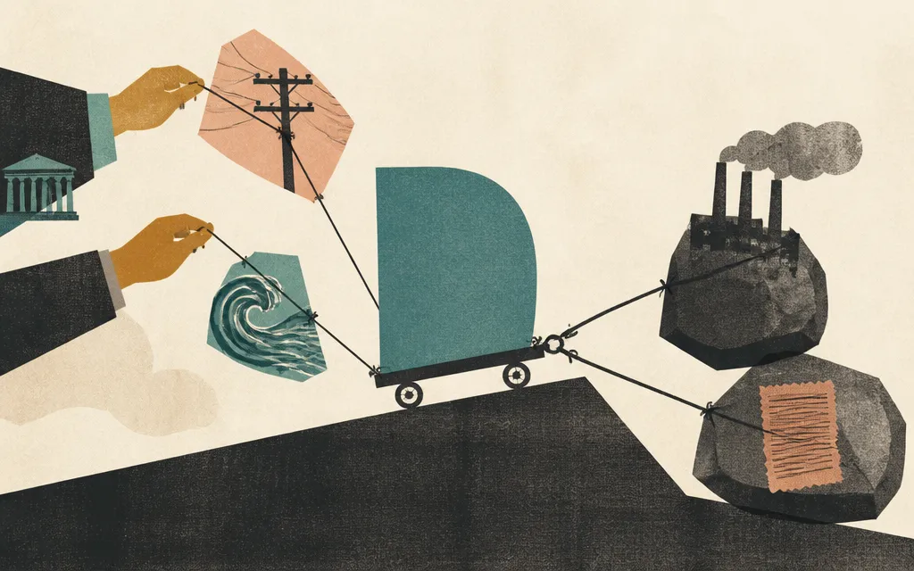 Editorial illustration for “Dominion’s bump looks real — and mostly written by regulators and pass‑throughs”