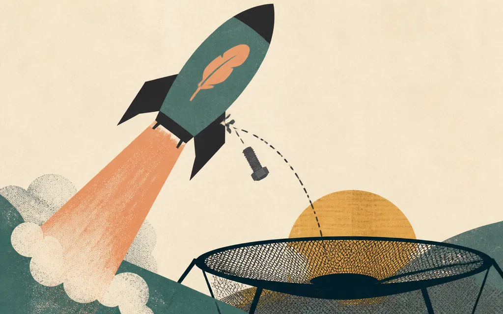 Editorial illustration for “Robinhood is growing like a rocket. The math says a small wobble matters.”