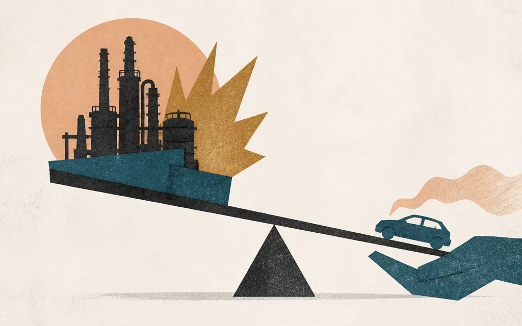 Editorial illustration for “Chevron’s profit surged 385%, even as gasoline demand fell”
