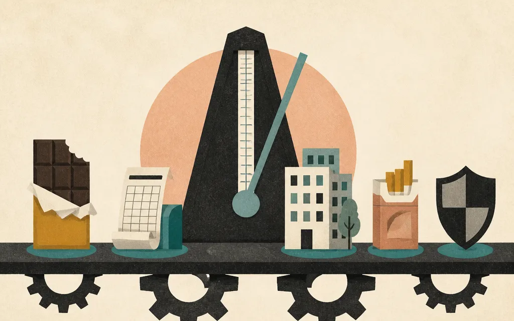 Editorial illustration for “Chocolate, payroll software and REITs are suddenly sharing a rhythm”