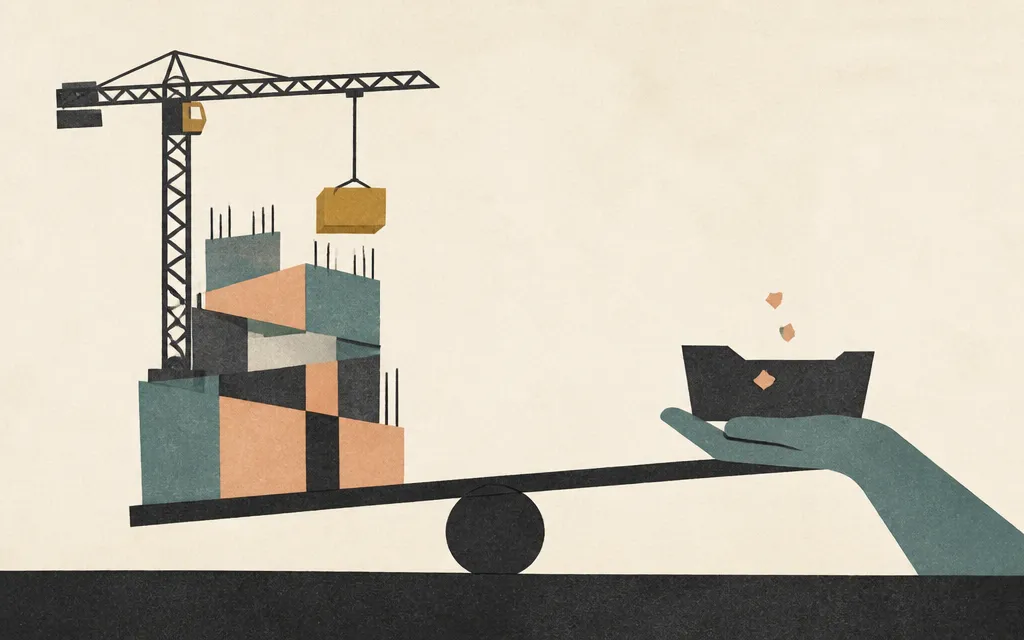 Editorial illustration for “Construction Partners grew fast. Its cash balance went the other way.”