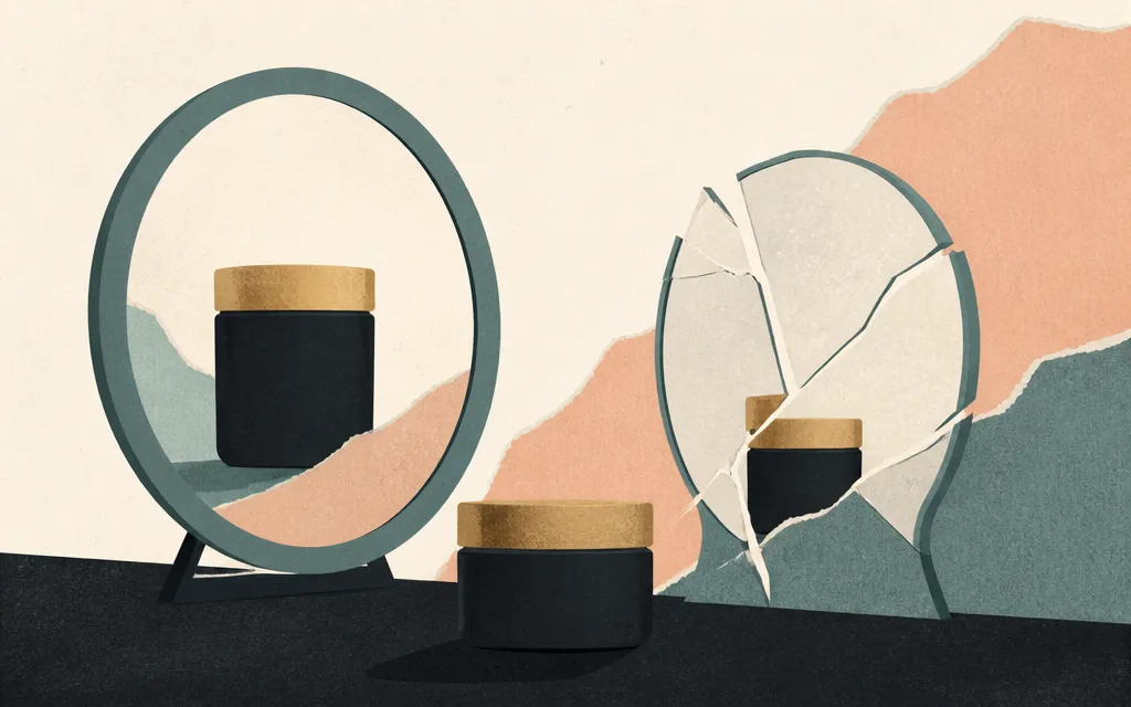 Editorial illustration for “Estée Lauder’s profit came back. Sales are still below their peak.”