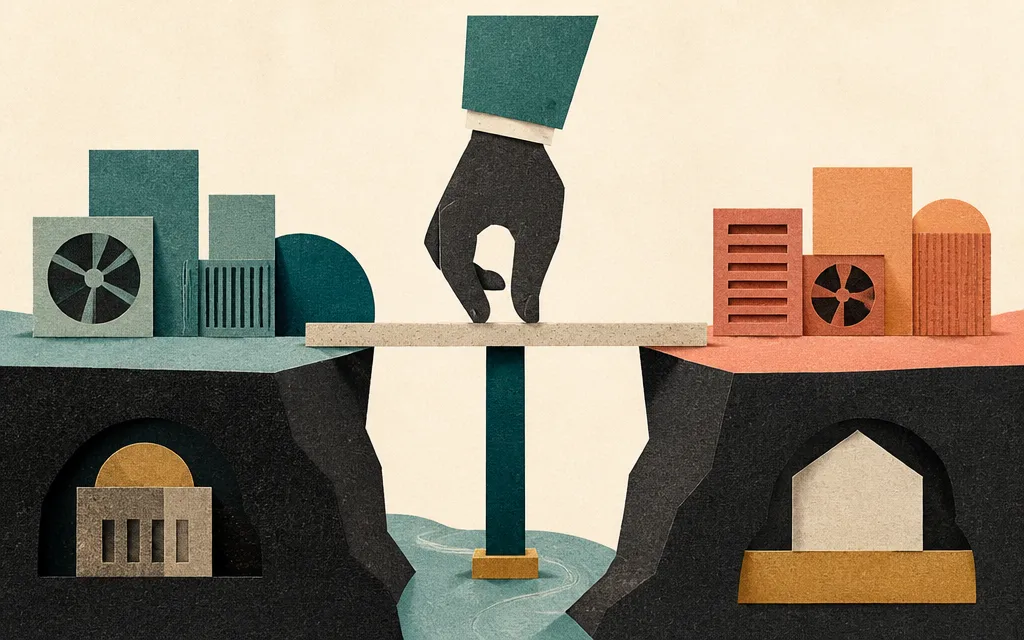 Editorial illustration for “Lennox’s HVAC map runs through both sides of the counter”