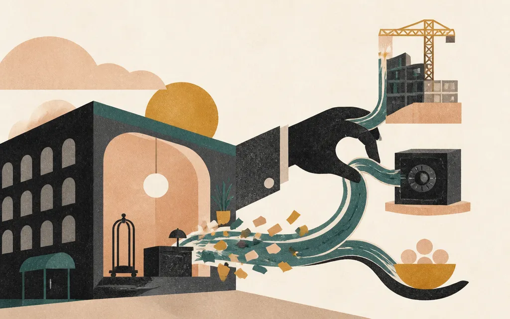 Editorial illustration for “Park Hotels’ profit rebounded. Its cash still went to capex, debt, and dividends”