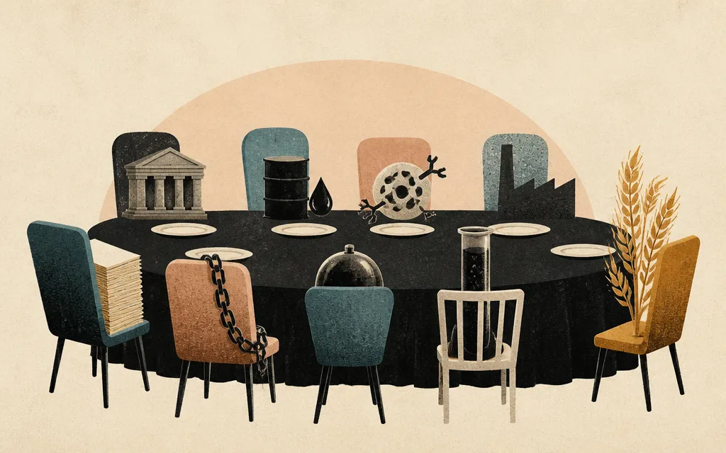 Editorial illustration for “Short Treasuries, oil and biotech make a very strange market guest list”