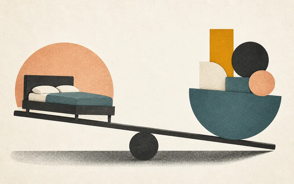 Editorial illustration for “Somnigroup sold less, earned more, and left Mattress Firm to explain the math”
