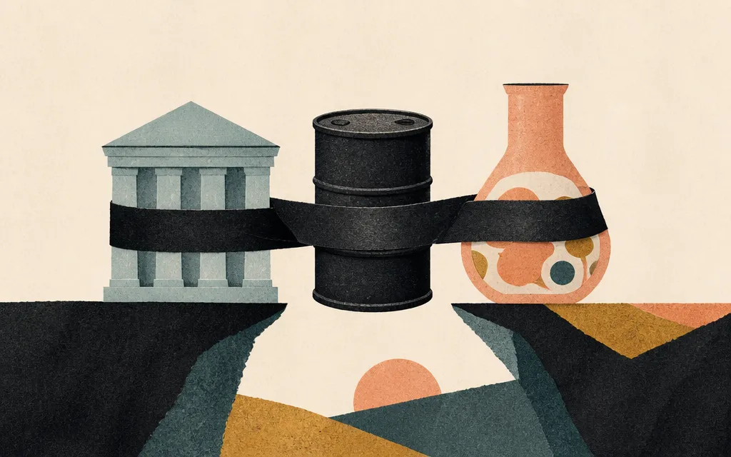 Editorial illustration for “Treasury bonds, oil and biotech are moving together”