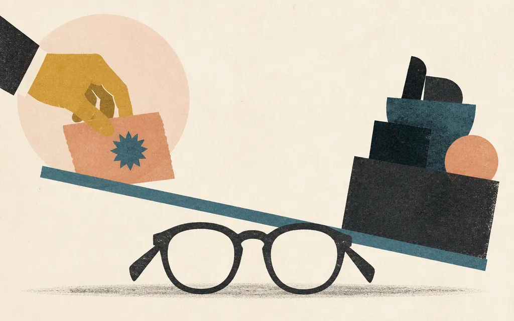 Editorial illustration for “Warby Parker’s margin jump got help from a tariff refund”