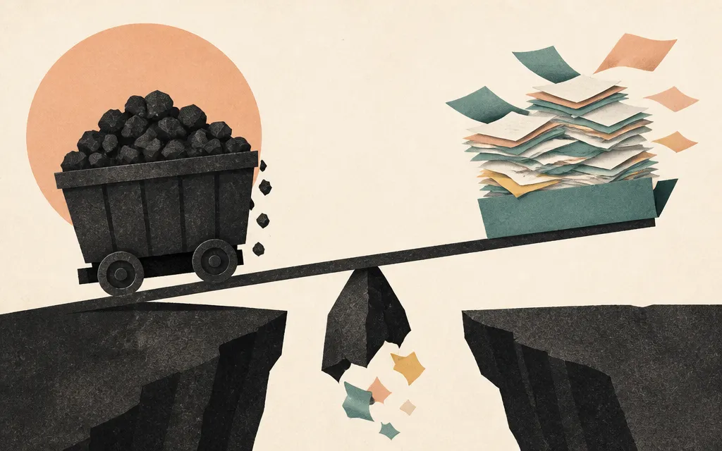 Editorial illustration for “Warrior Met Coal added 1.3 million tons. Cash still fell.”