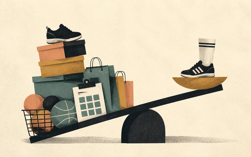 Editorial illustration for “DICK’S grew six-month revenue 53%. Operating income still slipped”