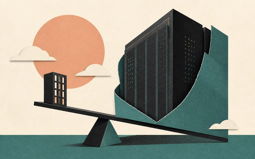 Editorial illustration for “Oracle's profit surged. Its capital spending surged faster.”