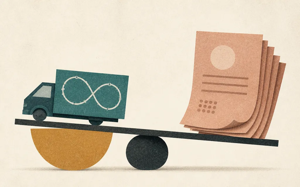 Editorial illustration for “Samsara turned six-month growth into profit. Receivables grew faster than sales.”